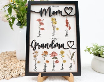 First Mom Now Grandma 2 Layered Wooden Plaque, Custom Auntie Nana Mimi Heart Wooden Sign, Mother's Day Gift, New Grandma Gift, Grandma Gift