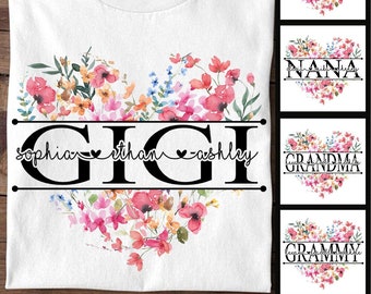 Personalized Mom Tshirt Custom Name Shirt Floral, Grandma Tee Shirt, Custom Mother in law shirt with kid names, Mothers Day Shirt for Gigi