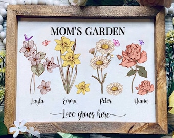 Birth Month Flower Wood Sign, Custom Grandkids Birthday Month Flower Frame Sign, Personalized Mother's Day Gift, Custom Grandmas Garden Sign