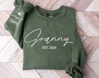 Custom Granny Embroidered Sweatshirt with Grandkids Names On Sleeve, Est Date Grandma Sweatshirt, Gifts For Mimi, Nanny, Mother Day Gifts