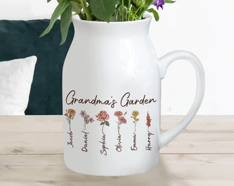 Birth Month Flower Personalized Vase, Personalized Gift for Her, Mother's Day Gift, Gifts for Grandma, Flower Vase, Grandma's Garden Vase