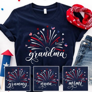 4th of July Grandma T Shirt, Custom Grandma Shirt with Kids names shirt, Patriotic 4th of July Tee Shirt for Independence Day Grandma Shirt