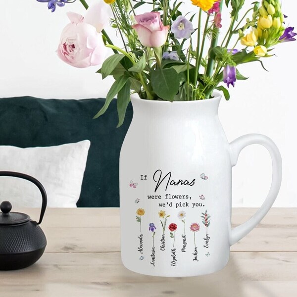 If Nanas were flowers Vase, Nana With Kids Names, Birth Month Flower Grandma Vase, Mimi Vase, Mother's Day Gift, Gift for Mom MIL, Gigi Gift