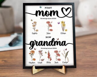 Personalized First Mom Now Grandma Wooden Plaque,Mom Nana Heart Wooden Sign,Mother's Day Gift Decor,Gift For Mom,Mimi, Nana,New Grandma Gift