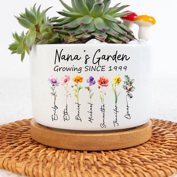 Personalized Grandma's Garden Plant Pot, Mom's Garden, Nana Garden Birth month Flowers Planter, Birth Flower Family Plant Pot, Mothers Gifts
