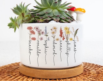 Custom Birth Month Flowers Mini Plant Pot, Grandma and Grandkids Flower Pot, Nana Succulent Pot, Gifts for Mimi Gardener, Mother's Day Gifts