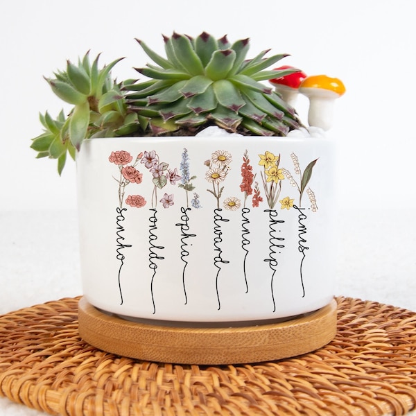Custom Birth Month Flowers Mini Plant Pot, Grandma and Grandkids Flower Pot, Nana Succulent Pot, Gifts for Mimi Gardener, Mother's Day Gifts