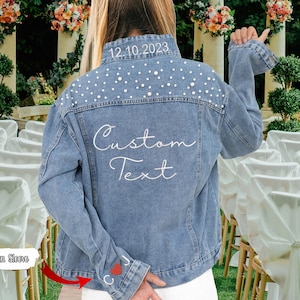 Mrs Pearl Denim Jacket, Custom Text Bride Jean Jacket, Personalized Honeymoon Gift, Engagement Gift for Bride to Be, Wedding Jean