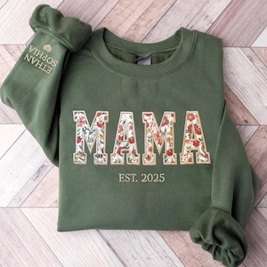 Custom Mama Sweatshirt, Embroidered Mama Floral Applique Sweater, Grandma Sweatshirt, Gifts For Mom, New Grandma Gift, Mother Day's Gift