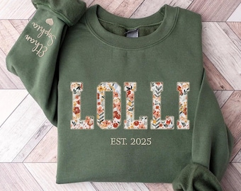 Personalized Lolli Sweatshirt, Lolli Floral Applique Embroidered, Grandma Sweatshirt, Gift For Nana, New Grandma Gifts, Mama Mimi Hoodie