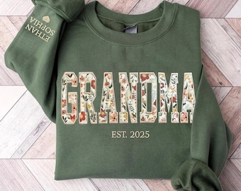 Embroidered Glamma Neckline Sweatshirt With Grandkids Names on