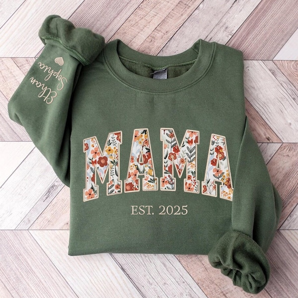 Sweat maman personnalisé, sweat brodé maman avec appliques florales, sweat maman personnalisé, cadeaux pour grand-mère, cadeau grand-mère, cadeau fête des mères