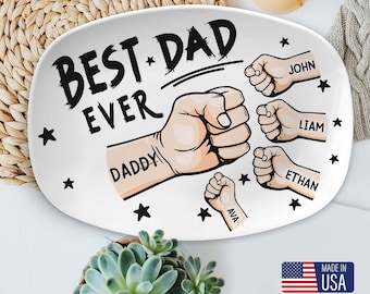 Custom Best Dad Ever Grilling Platter, Daddy Fist Bump Plate With Kid Names, Serving Plate For Dad, Fathers Day Gift, Dad Gift From Daughter