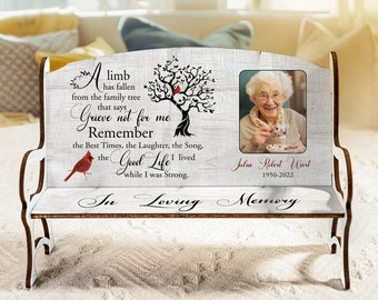 Personalized Cardinal Photo Grandma Memorial Bench, Gift For Loss Of Mini Memorial Bench Custom Made Photo Memorial Gift Papa Memorial Bench