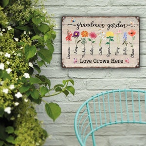 Personalized Birth Month Flower Grandma Garden Metal Sign with Grandkids, Custom Grandma Garden Metal Sign, Gift for Nana, Mothers Day Gifts