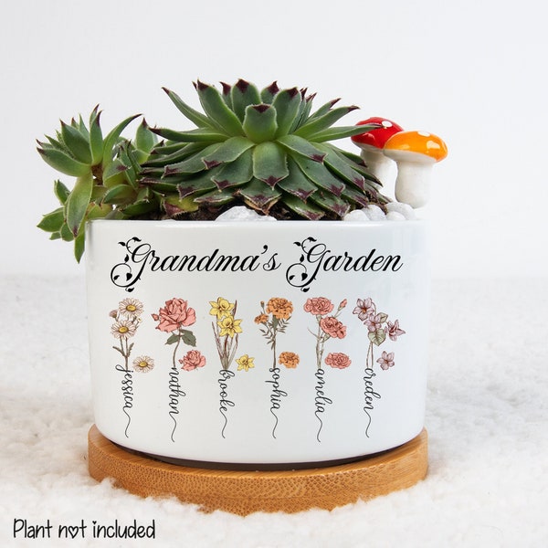 Grandma's Garden Birth Month Plant Pot, Custom Birth Flower Plant Pot with Grandkids Name, Nana's Garden, Gigi's Garden, Mother's Day Gifts