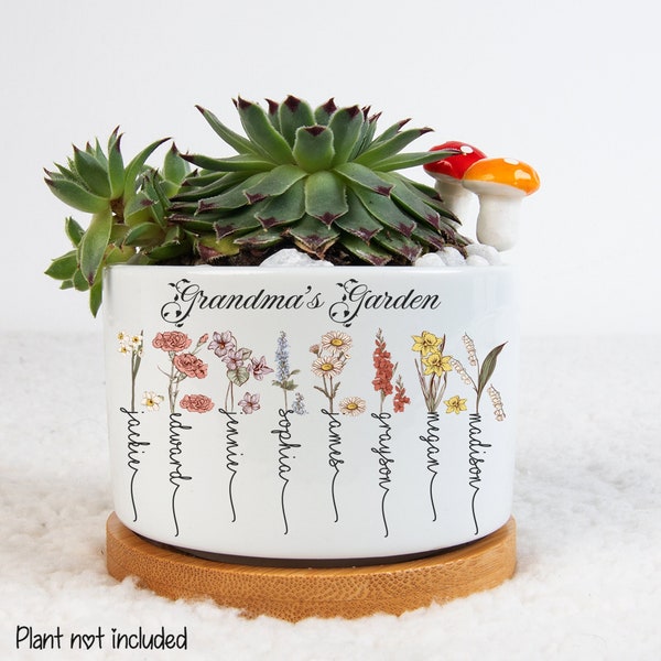 Grandma's Garden Birth Month Plant Pot, Custom Birth Flower Plant Pot with Grandkids Name, Nana's Garden, Gigi's Garden, Mother's Day Gifts