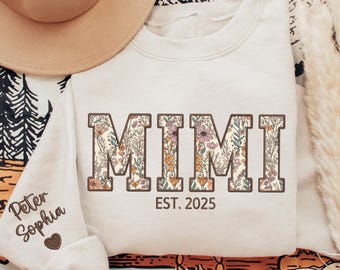Custom Embroidered Mimi Sweatshirt, Mimi Floral Applique Sweatshirt, Mimi Sweater, Gift For Mimi, New Grandma Gift, Mimi Crewneck Sweatshirt
