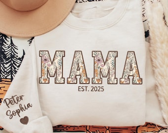 Custom Embroidered Mama Sweatshirt, Mama Floral Applique Sweatshirt, Custom Mom Sweater, Gifts For New Mom, Mother's Day Gifts, Mama Hoodies