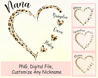 Personalisierte Leopard Oma Sublimation PNG Designs Downloads, PNG Digital Design für Mama Nana, Mimi Sublimation Design, Mama Png Designs
