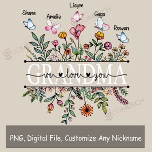 Personalized Wildflower Grandma Sublimation PNG Designs Downloads, PNG Digital Design for Grandma, Mimi Sublimation Design, Flower Mimi Png