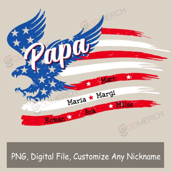 Personalized Papa Sublimation PNG Designs Downloads, Papa Patriotic Eagle USA Flag Design Png, Grandpa Sublimation Design, Papa Png Designs