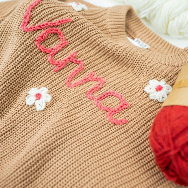 Custom Name Baby Sweater,Personalized Hand Embroidered Baby Sweater,Cute Baby Girls Sweater With Name,Baby Shower Gift,Christmas Gift Baby