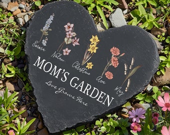 Personalized Mom's Garden Stone, Birth Month Flower Stone, Custom Mom Grandma Garden Slate, Mama Flower Slate, Gift For Mom, Gardener Gift