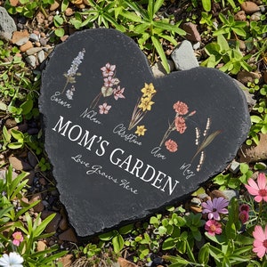 Personalized Mom's Garden Stone, Birth Month Flower Stone, Custom Mom Grandma Garden Slate, Mama Flower Slate, Gift For Mom, Gardener Gift