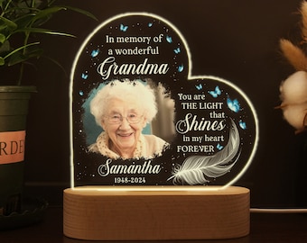 Personalized Photo Night Light Memorial Gift, Picture Frame Memorial Gift In Loving Memory, Memorial Plaque Night Lamp For Loss of Loved One