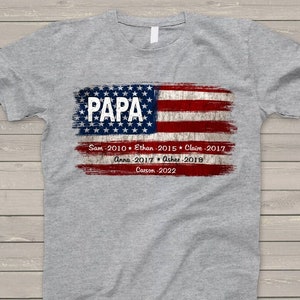 Personalized Papa Shirt, Shirt for Papa, Papa American Flag Grandkids Est T-Shirt, 4th of july papa gift from wife, fathers day custom shirt