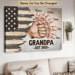 Personalized Grandpa Canvas House Decor, Grandpa Fist Bump Wall Art Canvas Family Wall Art, Canvas for Papa Grandpa, Custom Grandkid Name