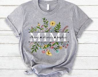 Personalized Wildflowers Mimi And Grandkids T-Shirt, Mothers Day Gift, Grandma Shirt Custom Kidname, Custom Grandma Sweatshirt with grandkid