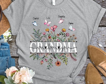 Chemise grand-mère personnalisée, chemise fleurs sauvages, grand-mère nous vous aimons, chemise personnalisée pour grand-mère pour l'automne, chemise de Noël personnalisée pour grand-mère