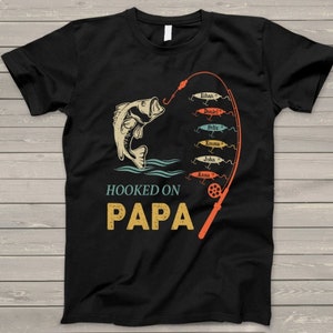 Personalized Reel Cool Papa Shirt, Dad and Kid Shirt, Fishing Papa Shirt, Fishing Rod Custom Kid Names TShirt Fathers Day Shirt for Grandpa