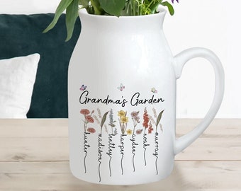 Custom Birth Month Flower Vase, Personalized Gift for Her, Mother's Day Gift, Gifts for Grandma, Flower Vase, Grandma's Garden Vase,Mom Gift