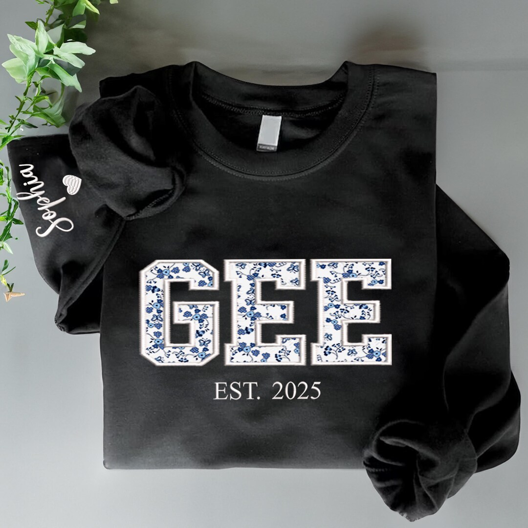 Custom Embroidered Gee Sweatshirt – Floral Appliqué Gee Crewneck ...