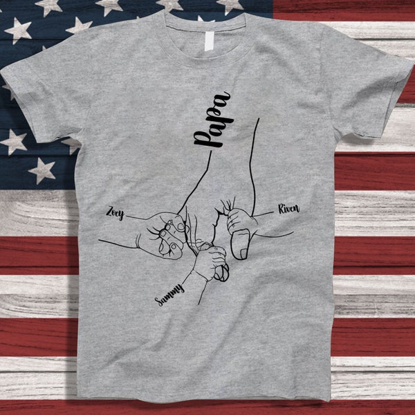 Personalized Papa T Shirt, Custom Grandpa Tee Shirt Kids Grab Papa Hands, Custom Papa Jesus Christian Shirt, Jesus Christ Holding Hands Tee