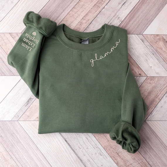 Embroidered Glamma Neckline Sweatshirt With Grandkids Names on