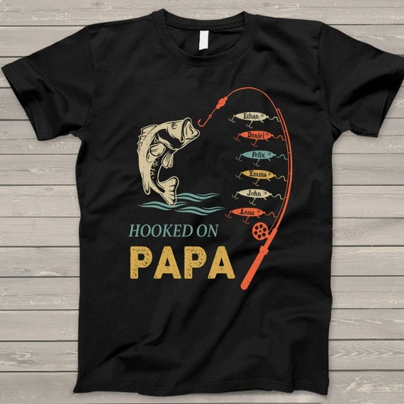 Personalized Reel Cool Papa Shirt, Dad and Kid Shirt, Fishing Papa Shirt,  Fishing Rod Custom Kid Names Tshirt Fathers Day Shirt for Grandpa 