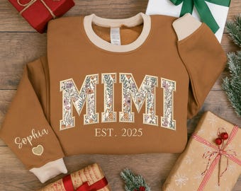 Custom Embroidered Mimi Sweatshirt, Mimi Floral Applique Sweatshirt, Custom Mimi Sweatshirt, Gifts For Nana, New Grandma Gifts