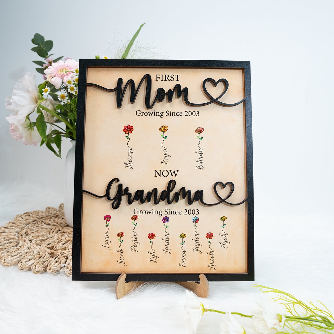 First Mom Now Grandma 2 Layered Wooden Plaque, Custom Mom Grandma Heart ...