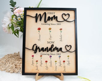 First Mom Now Grandma 2 Layered Wooden Plaque, Custom Mom Grandma Heart Wooden Sign, Mother's Day Gift, Gift For Mom, Mimi Gift, Gigi Gifts