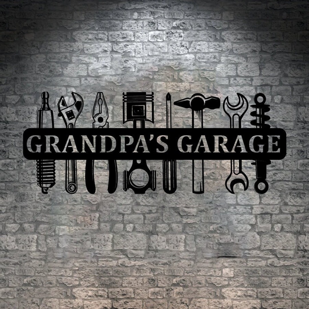 Welcome To Dad's Garage - Gift For Dad, Grandpa - Personalized Shaped Wood Sign