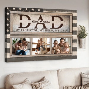Custom Photo Dad Canvas Wall Art, Daddy Keepsake with Kid Wall Art Canvas Wall Art, Canvas for Father, Husband , Custom Photo Family Name