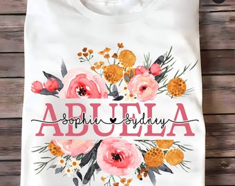 Personalized Grandma Shirt with Grandkids Names, Floral Nana T-Shirt, Mother's Day Gift, Abuela Shirt For Mother's Day, Mimi Birthday Shirt