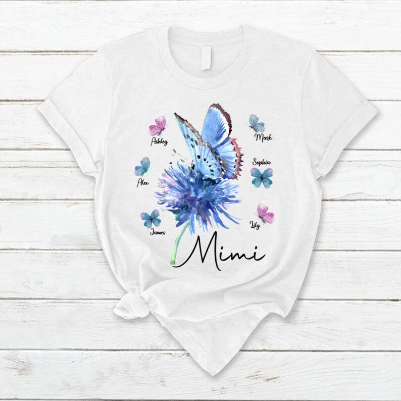 Personalized Grandma Shirt Mimi Butterfly and Flower Art, Custom ...