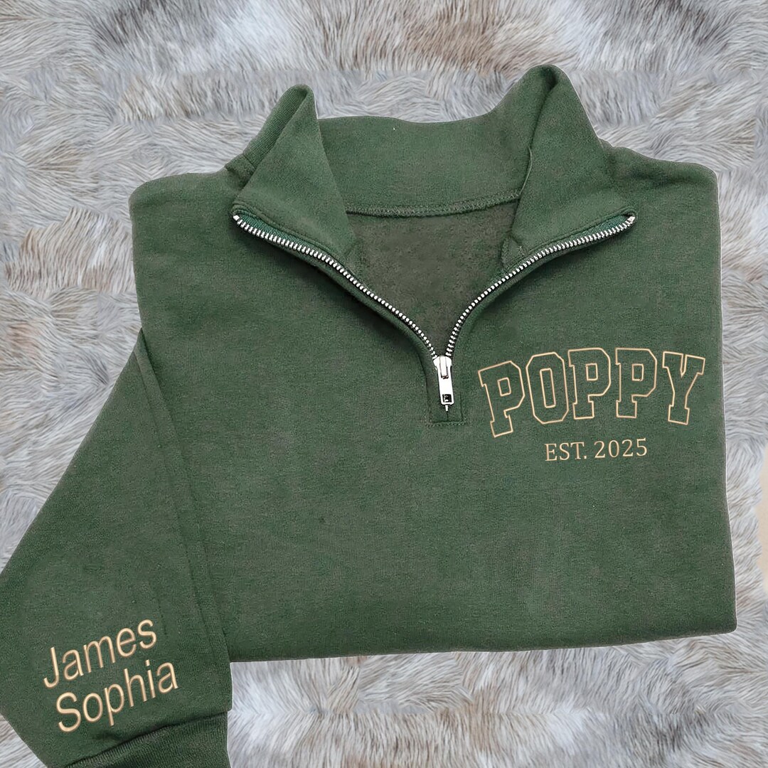 Custom Poppy Sweatshirt - Embroidered Poppy Quarter Zip Sweatshirt