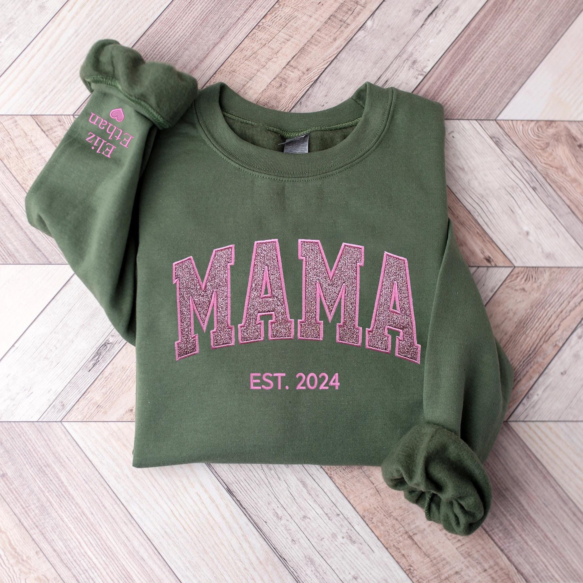 Custom Embroidered MAMA Glitter Sweatshirt, Embroidered