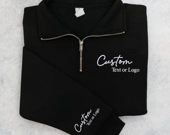 Custom Logo Sweatshirt – Personalized Left Chest Logo Embroidery Quarter Zip  for Team, Business, Bridal Parties, Events, or Everyday Wear